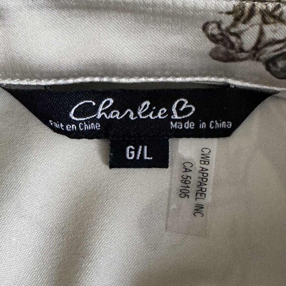 Women's Charlie B Printed Satin Long Sleeve Button Up Shirt Large - Picture 5 of 8